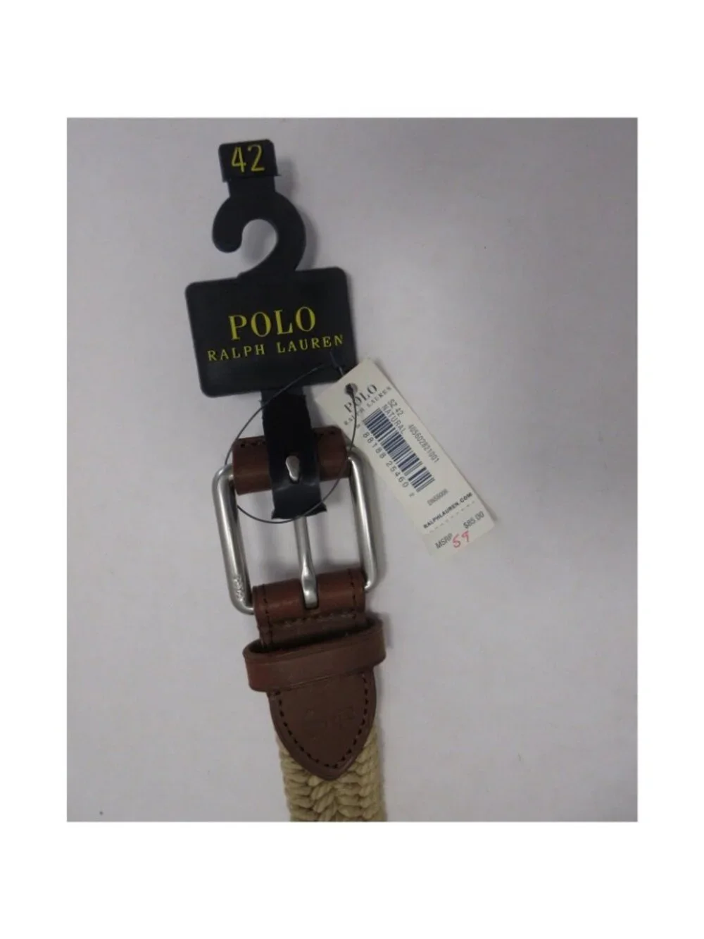 VGT Polo Ralph Lauren Belt 42 Braided Rope Silver Buckle Leather Trim
